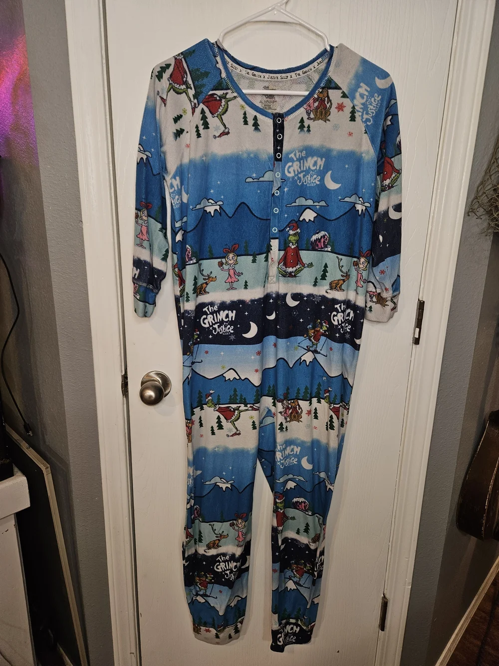 Justice The Grinch Blue White Kids One-Piece Pajama Set